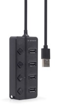 Gembird Hub USB 2.0 4-Portowy z włącznikiem (czarny) Gembird